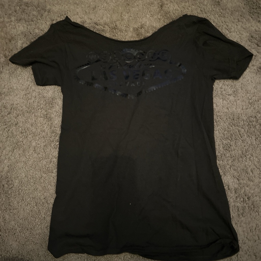 Las vegas nevada black top with cut out neck for off the shoulder look